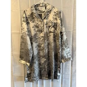 Secret Treasures Silver Gray Nightgown House Coat M NEW Grandma Robe Button Up